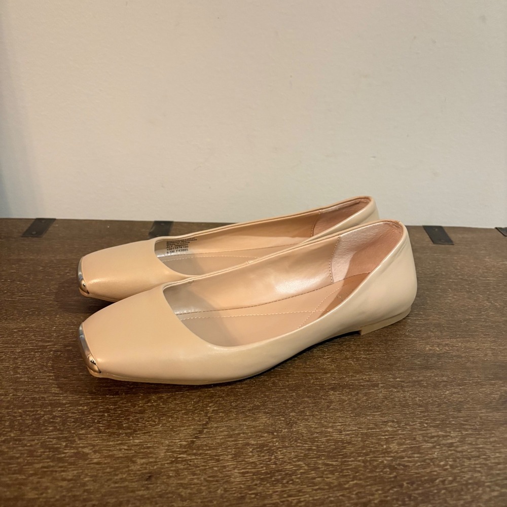 Alfani Womens Neptoon Beige Nude Square Toe Ballet Flats Gold Tip 6.5M Parisian